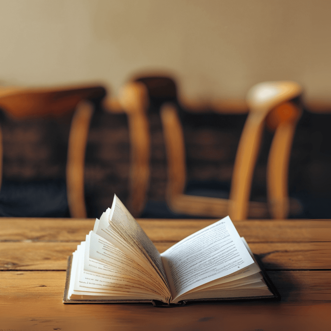 Open coffee education journal on wooden café table
